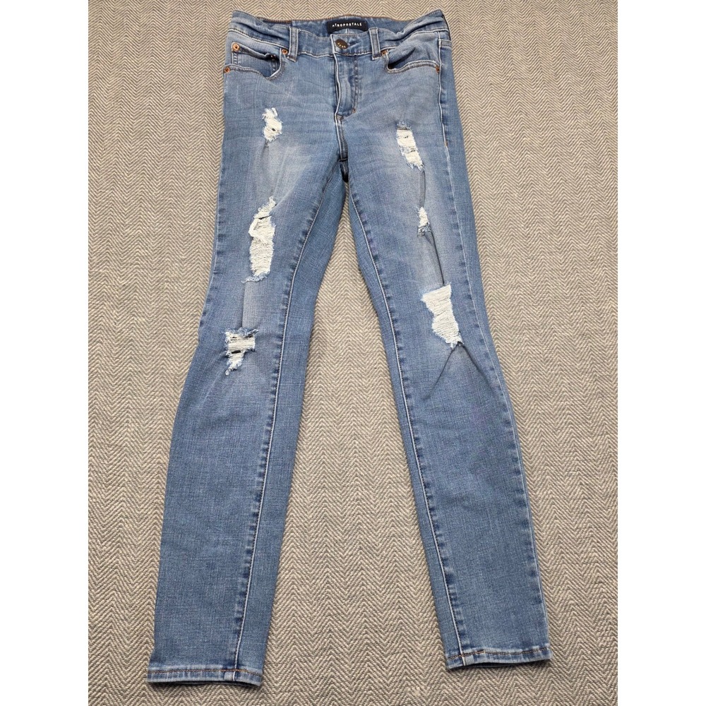 Aeropostale High Rise Jegging Blue Distressed Ripped Jeans 6 Short Medium Wash